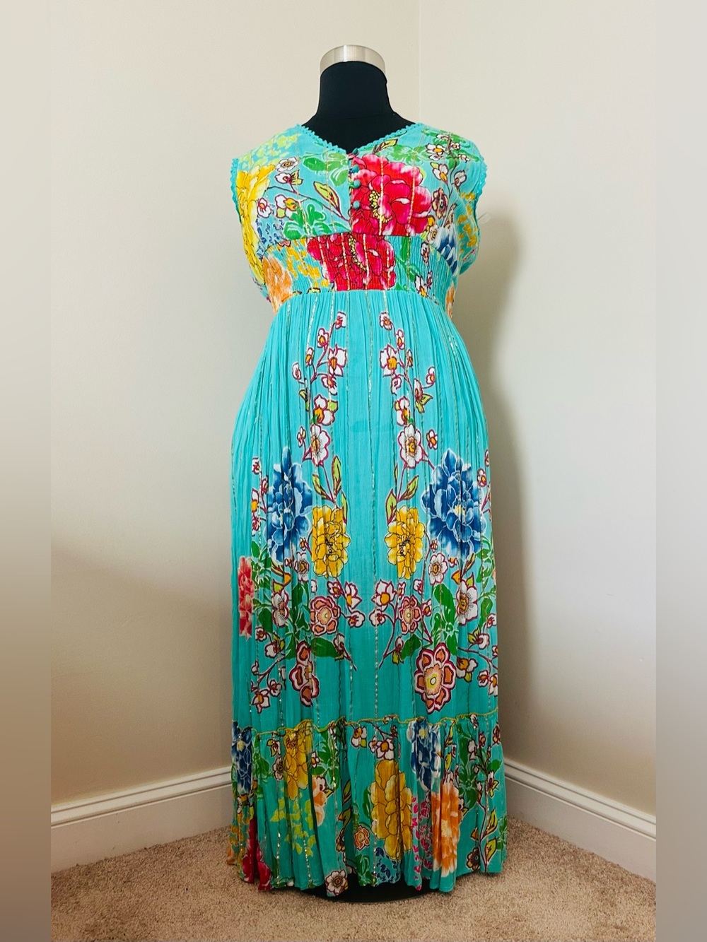Me 2 Magic Turquoise Maxi Dress w Bloom Print XL